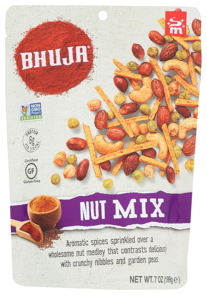 Bhuja Snacks Nut Mix 7 oz - Crunchy Almonds, Cashews & Peanuts - Healthy Snack for Office, Travel & Parties (Pack of 6)