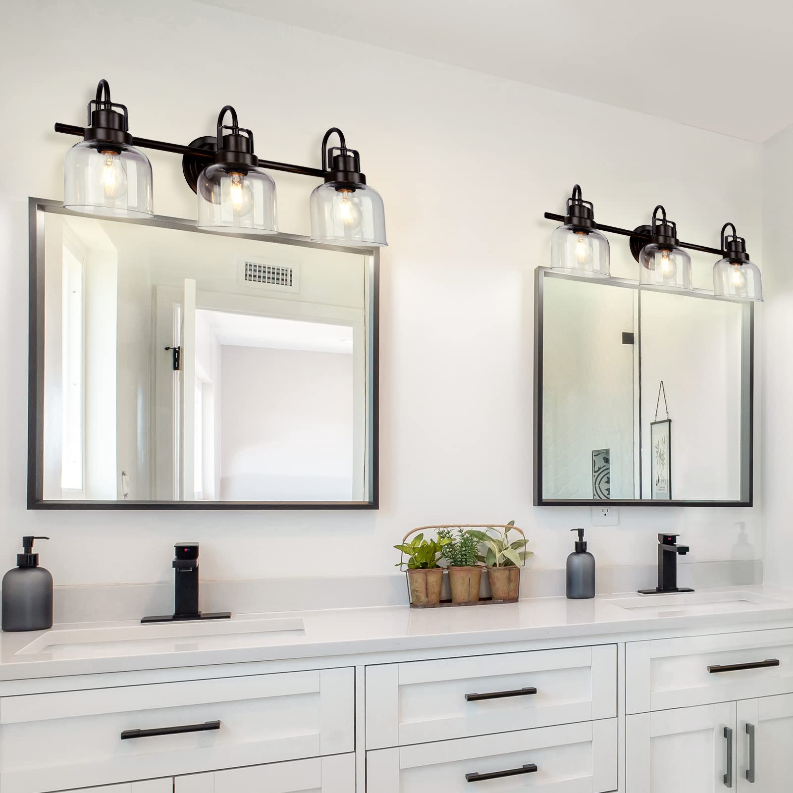 Bronze Bathroom Vanity Lights - 3-Light Fixture with Clear Glass Shade for Bathroom & Living Room
