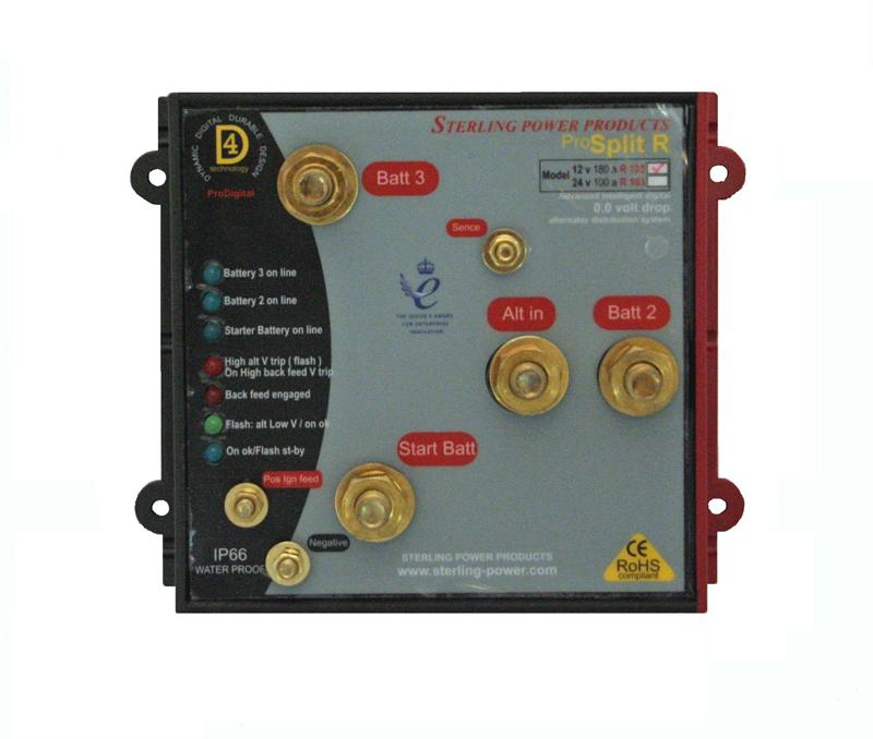ProSplit R Zero Volt Drop Marine Battery Isolator - 12V 180A Digital Alternator Distribution System with 3 Outputs for Boats, RVs & Off-Grid Power | Waterproof & Intelligent Charging