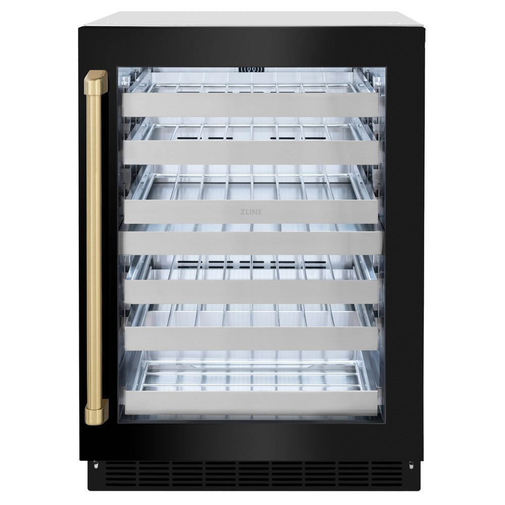 ZLINE Autograph Edition 24 Inch Touchstone Dual Zone 44 Bottle Wine Cooler - Black Stainless Steel Glass Door & Champagne Bronze Handle - Perfect for Home Bars, Wine Cellars, and Entertaining (RWDOZ BS 24 CB)
