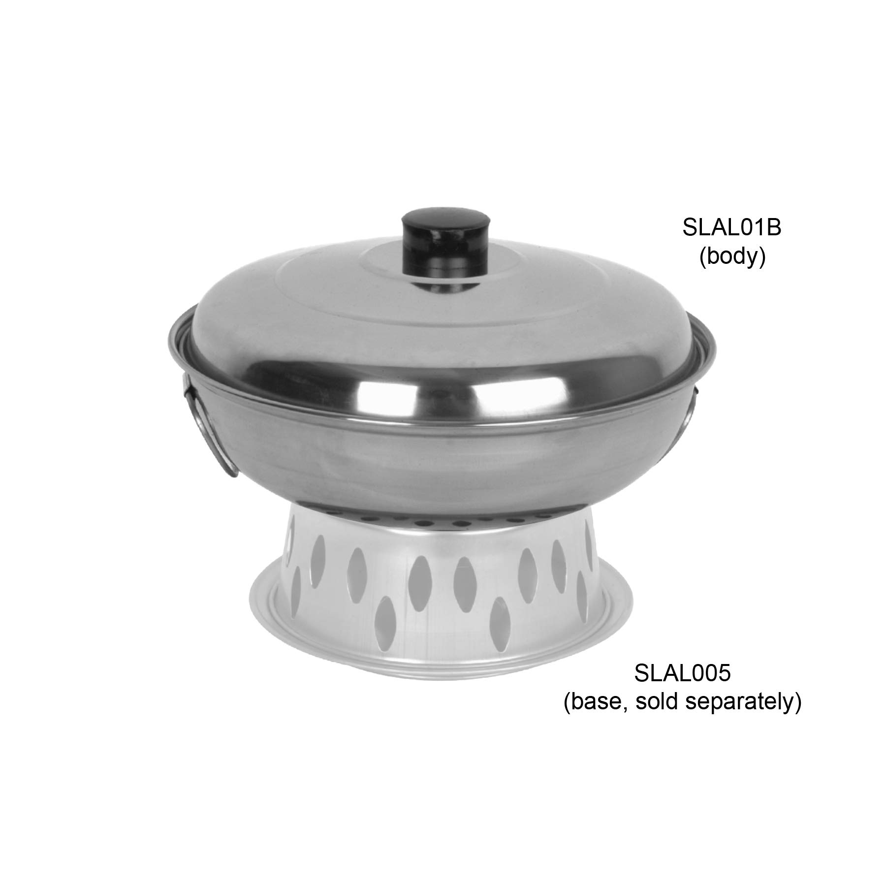 Thunder Group 7.5-Inch Stainless Steel Chafer Body with Plastic Knob Handle Wok - Perfect for Buffets, Catering & Asian Cooking