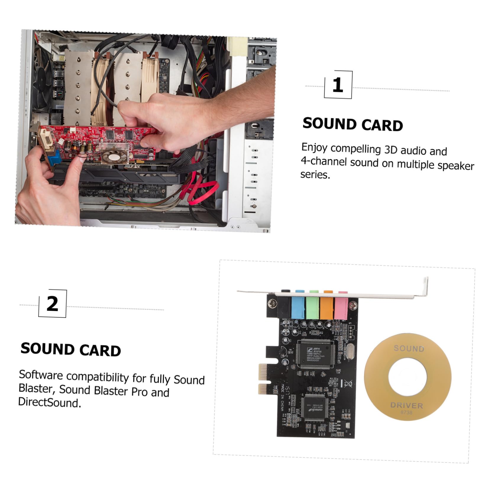 Mikikit 3-Piece PCIe Sound Card Bundle - 5.1 Channel Internal Audio Card with Microphone Input for Windows PC | High-Quality Surround Sound for Gaming, Streaming & Music Production