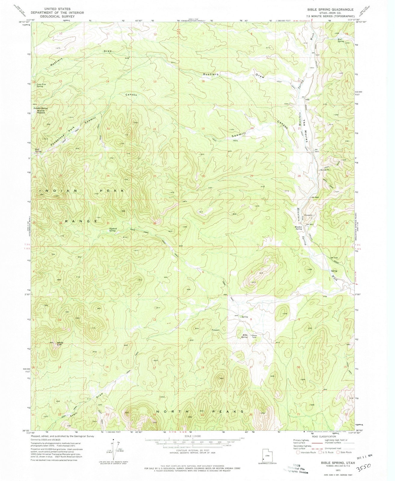 1971 Bible Spring Utah USGS Historical Topographic Map - 44x55 Inch Large Wall Art Decor for Home, Office & Classroom - Vintage Utah Maps for Geography Enthusiasts & History Buffs