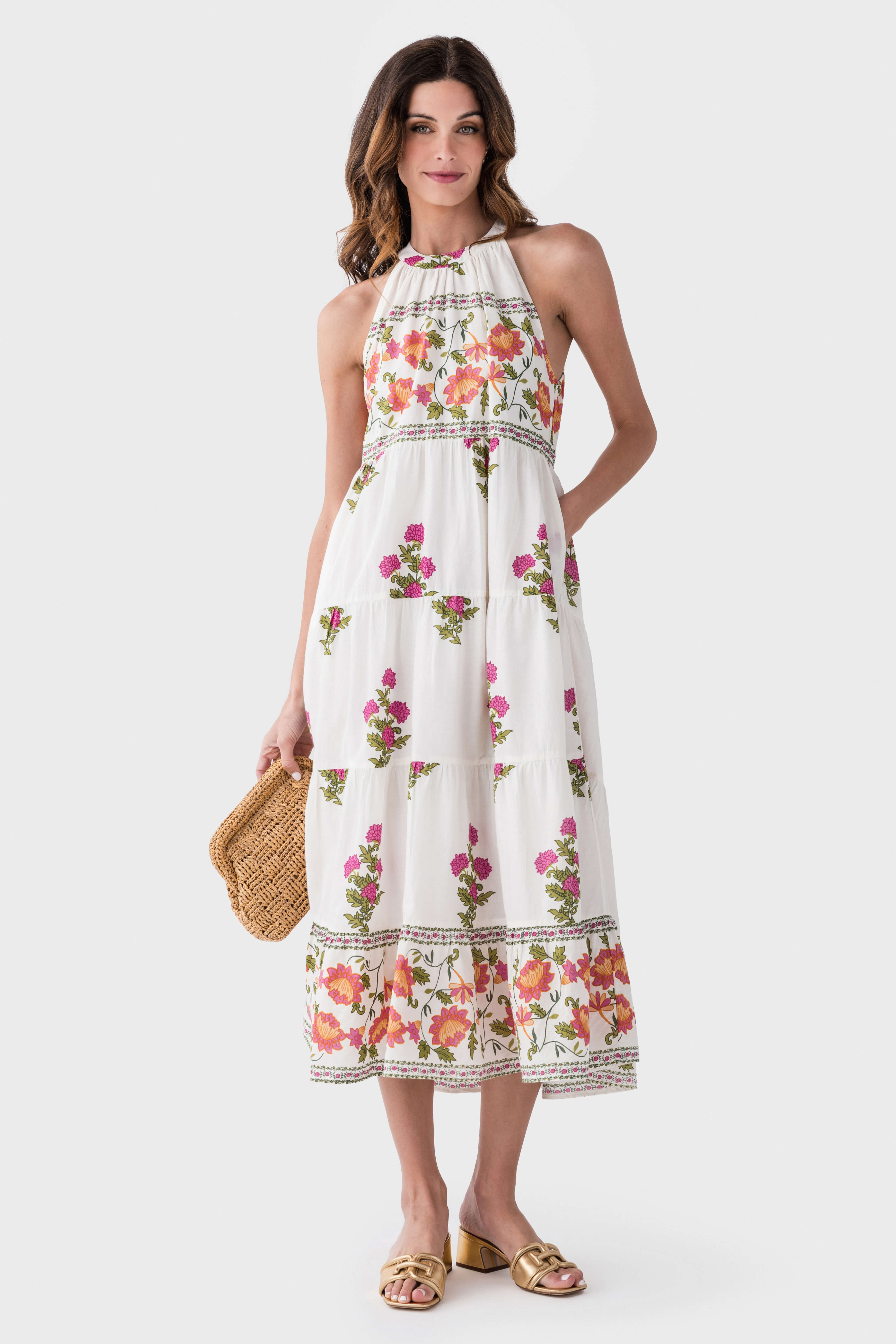 THML Sutton Halter Floral Print Maxi Dress - Women's Summer Boho Beach Dress for Vacation, Party & Date Night