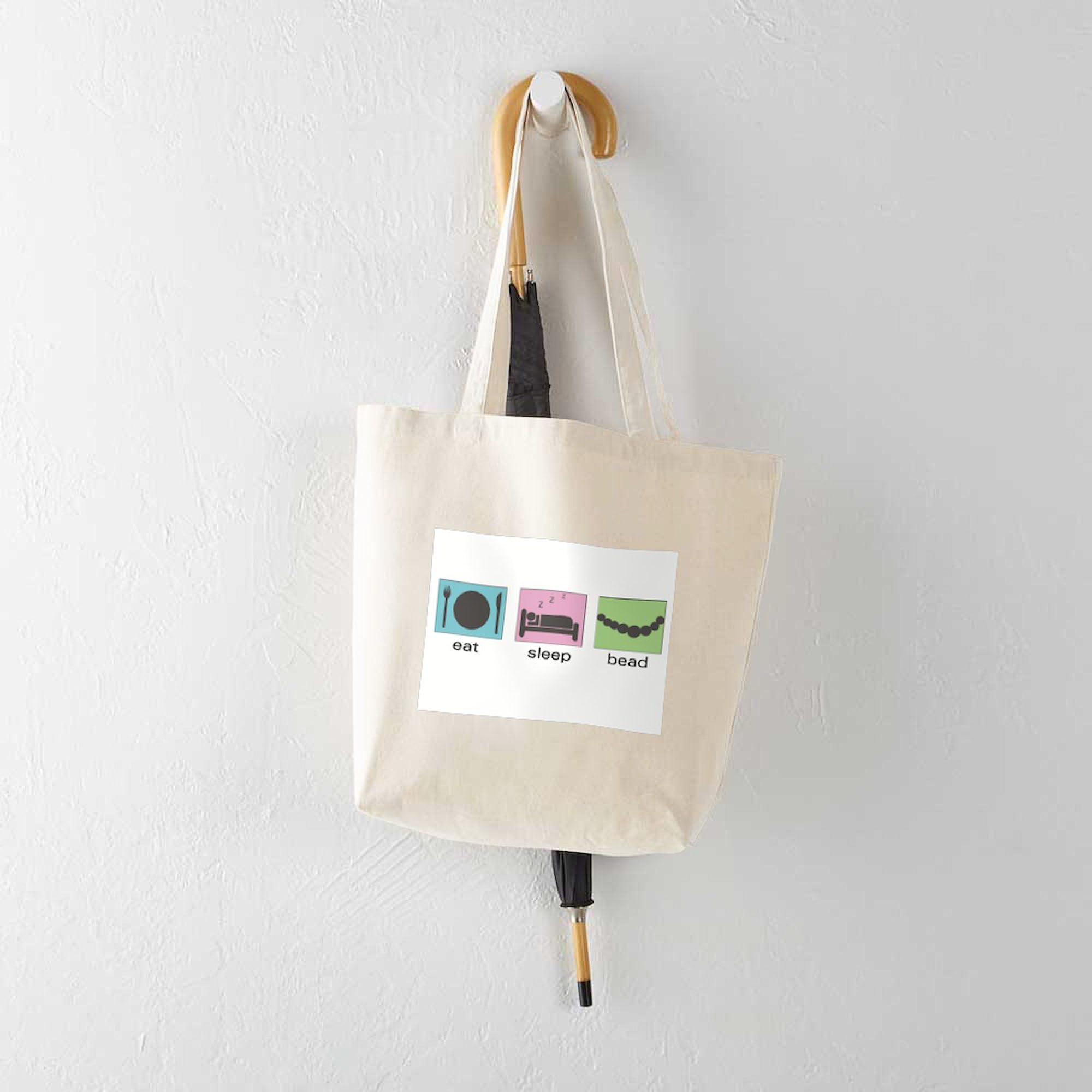 Eat Sleep Bead Natural Canvas Tote Bag - Eco-Friendly Reusable Shopping Bag for Jewelry Making, Craft Shows & Beach Trips