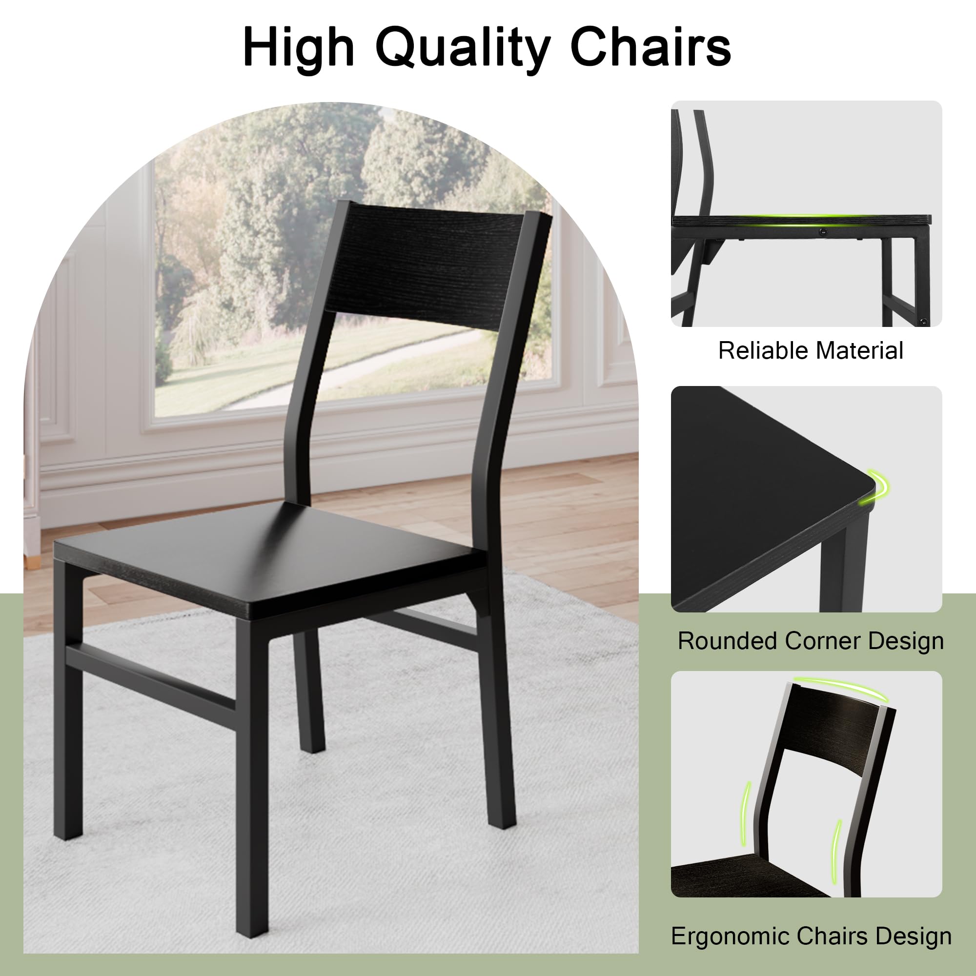 Feonase 63 Inch Extendable Dining Table Set with 6 Chairs - 7-Piece Mid-Century Modern Kitchen Table for Small Spaces, Heavy Duty Metal Frame in Black | Perfect for Apartments, Breakfast Nooks & Compact Dining Areas