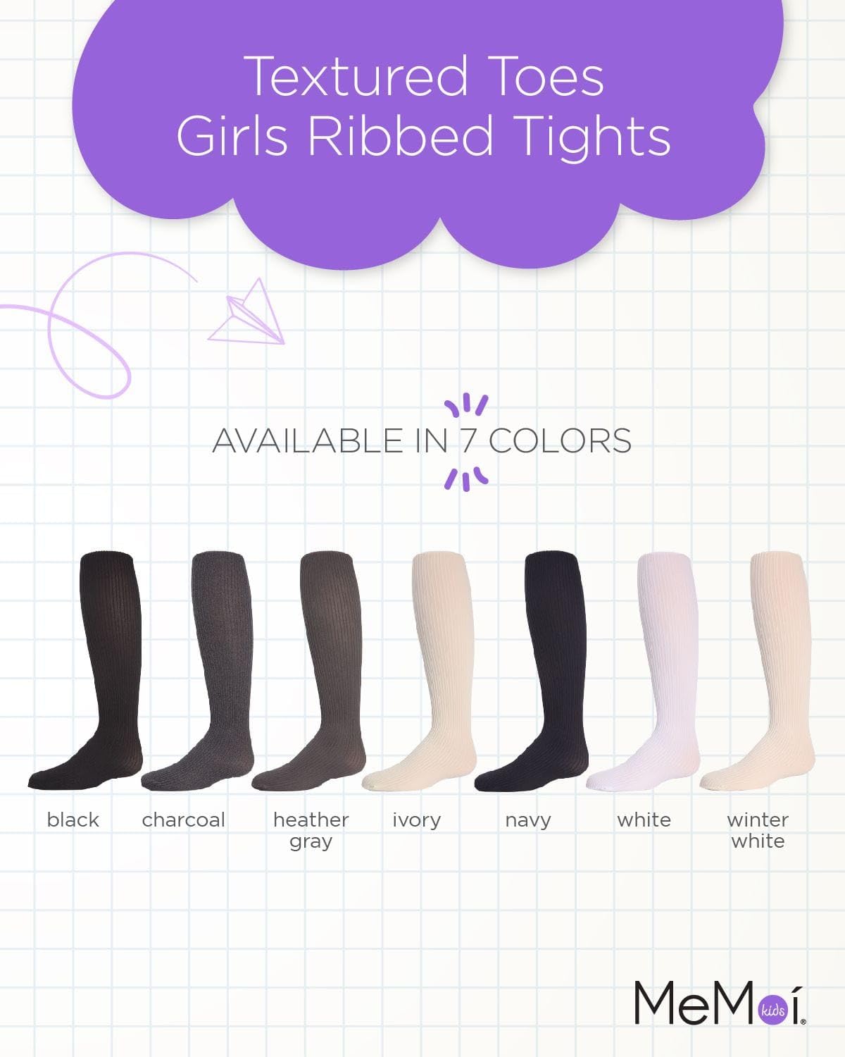 MeMoi Girls Ribbed Tights - Soft & Stretchy Kids Tights for School, Dance & Play | Comfortable Children's Tights Collection