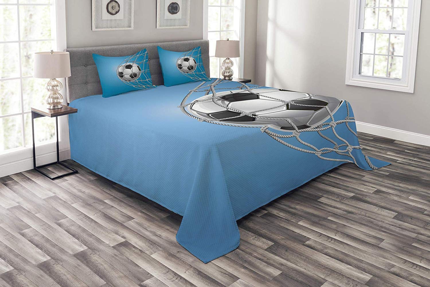 3 Piece Soccer Themed Bedding Set - Full Size Duvet Cover with 2 Pillow Shams | Football Goal Net Design for Sports Enthusiasts | Perfect for Game Nights, Dorm Rooms & Sports-Themed Decor