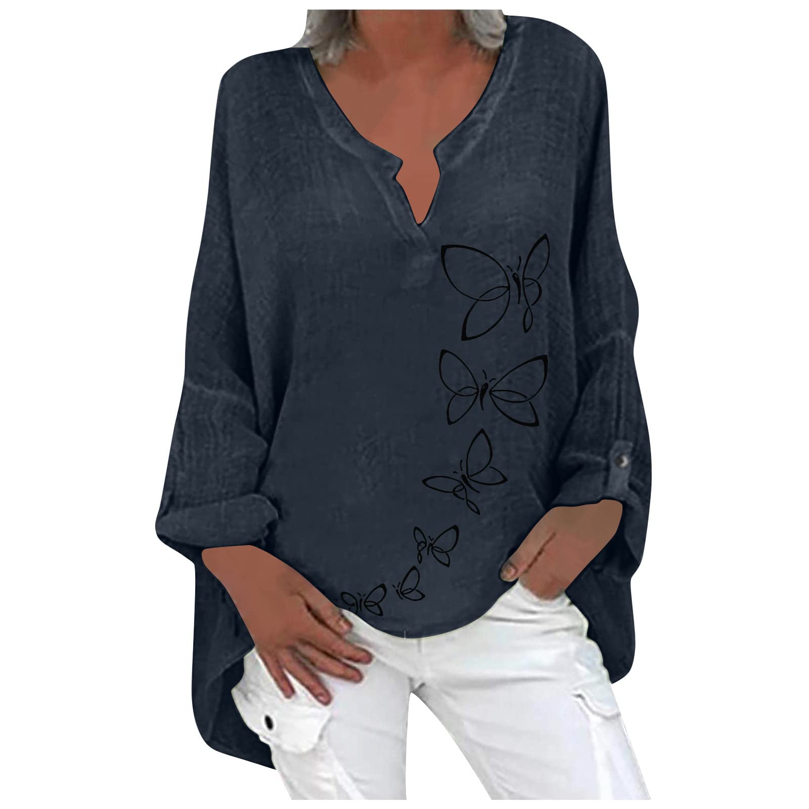 Women's Linen V-Neck Short Sleeve Shirt - Loose Fit Casual Summer T-Shirt Top for Women | Perfect for Beach Outings, Yoga, and Everyday Comfort