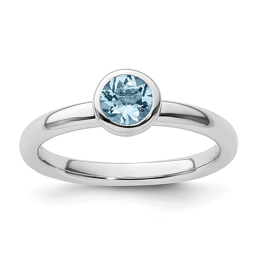 925 Sterling Silver 5mm Round Aquamarine Stackable Ring - March Birthstone Jewelry for Women, Dainty & Elegant Gift for Her - Perfect for Stacking, Everyday Wear & Special Occasions