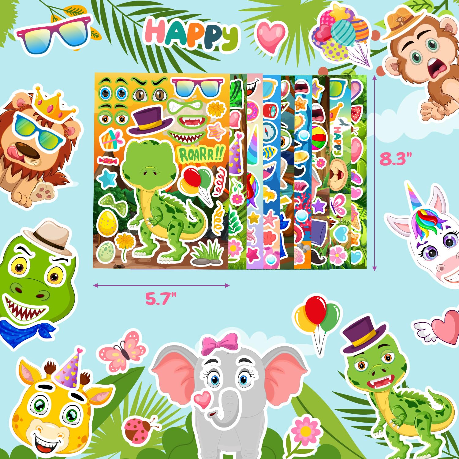 Fun Animal Face Stickers for Kids - 36 Sheets for Crafts & Party Favors