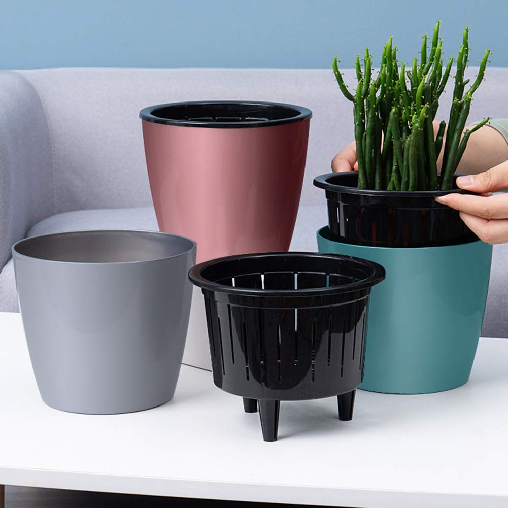 Eco-Friendly Plastic Double Wall Flower Pot Planter - Water Absorption Home & Garden Storage Container (Green) - Perfect for Indoor Plants, Balcony Gardening & Organizing Small Items
