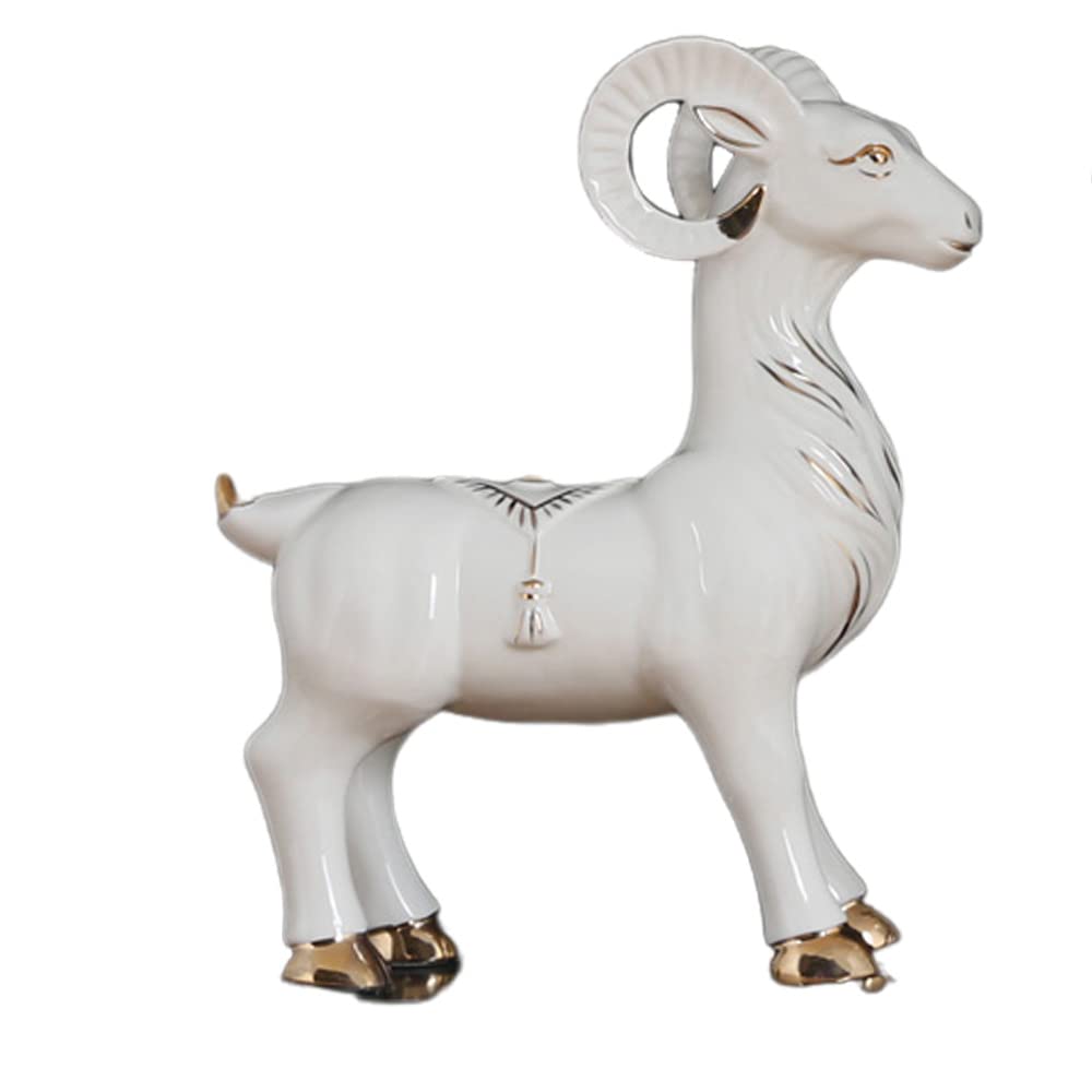 White Ceramic Sheep Statue - Chinese Zodiac Home & Office Decor, Feng Shui Figurine for Desk, Shelf & Living Room Decoration (Female Sheep) - Perfect for Gifts, Collectibles & Interior Design Accents