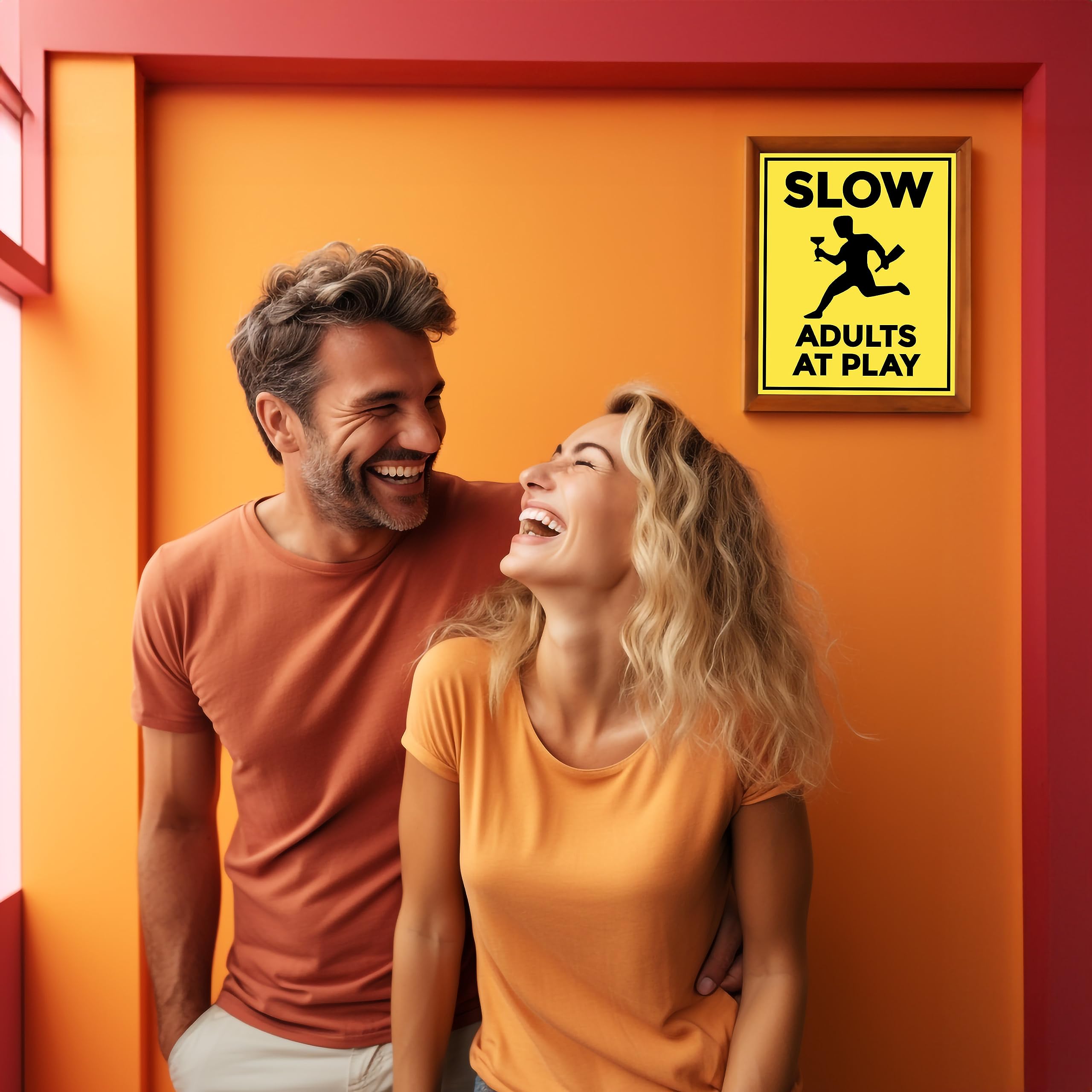 Slow Adults At Play - Funny Traffic Sign Wall Art Print for Home, Bedroom, Bar & Office Decor - Humorous Unframed 8x10 Wall Decor - Perfect for Gifts, Man Cave & Game Room
