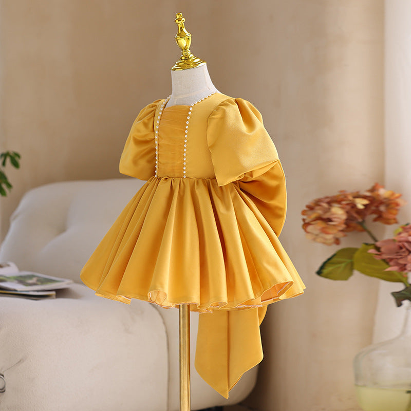 Baby Girl Party Dress with Big Bow & Puffy Sleeves - Toddler Prom, Birthday & Special Occasion Outfit - Perfect for Birthday Parties, Pageants & Holiday Celebrations