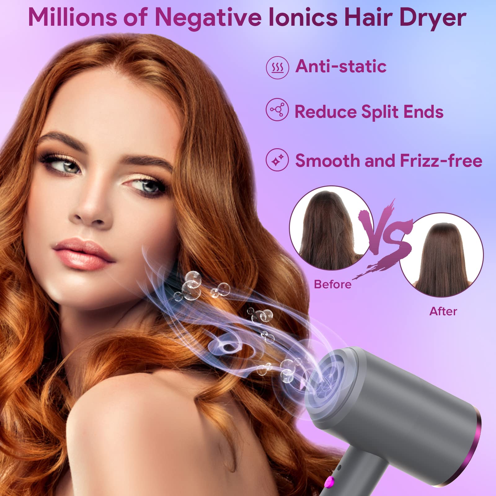 Professional 1800W Ionic Hair Dryer with Negative Ion Technology & Diffuser Comb - Fast Drying Blow Dryer for Home, Salon & Travel - Perfect for Damaged Hair Care & Styling