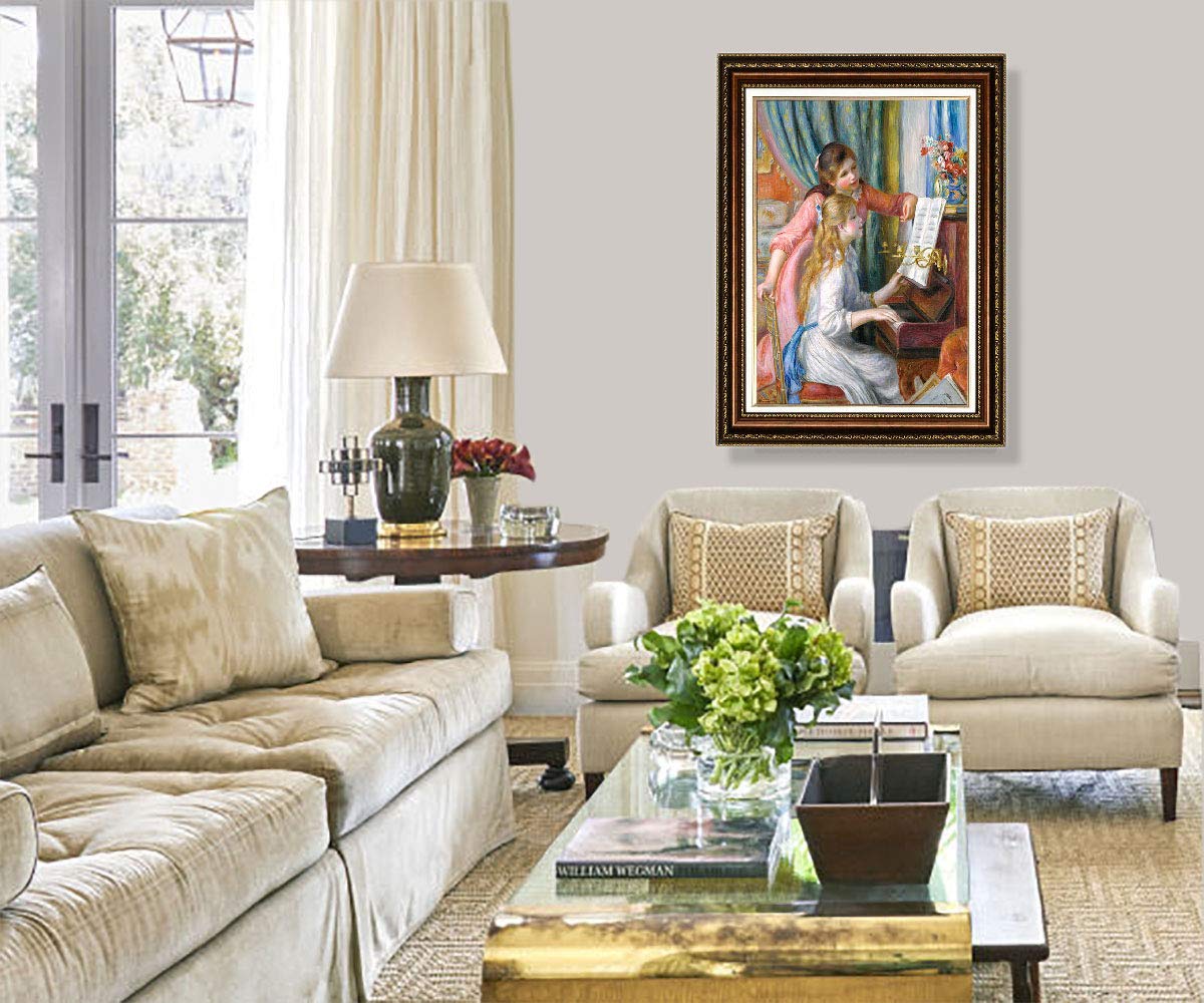 EliteArt Pierre-Auguste Renoir 'Young Girls at the Piano' Oil Painting Reproduction - Giclee Canvas Wall Art Print, Framed 35