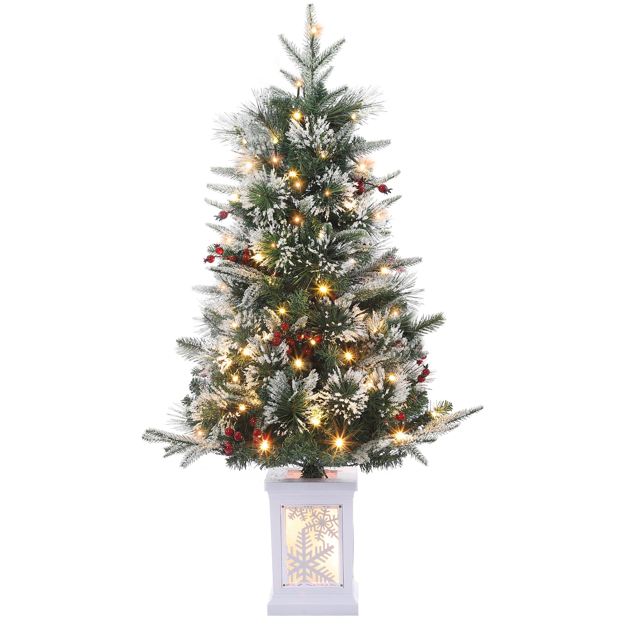 GARVEE 3ft Pre-Lit Snow Flocked Artificial Christmas Tree with White Base - Mini Pine Xmas Tree for Home, Office, Party & Holiday Decorations - Perfect for Living Room, Bedroom, Mantel & Small Spaces