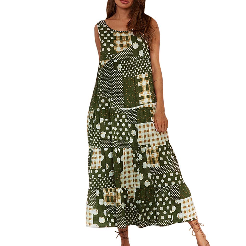 Women's Summer Maxi Dress with Pockets - Vintage Casual Turtleneck Long Dress in Red | Perfect for Beach Vacations, Date Nights & Casual Outings