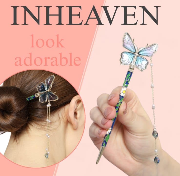 INHEAVEN Butterfly Hair Stick - Elegant Metal Hair Bun Accessories for Women & Girls - Korean Style Hairpin for Updos, Ponytails & Braids - Perfect for Weddings, Parties & Everyday Wear