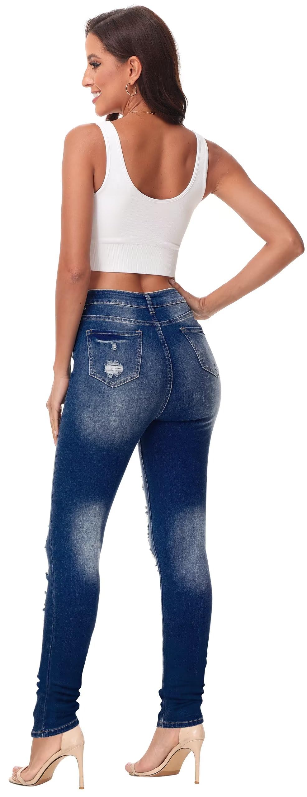 AMRSPENG Women's High Waisted Ripped Stretch Skinny Jeans - Butt Lifting Distressed Denim Pants for Casual Wear & Night Out