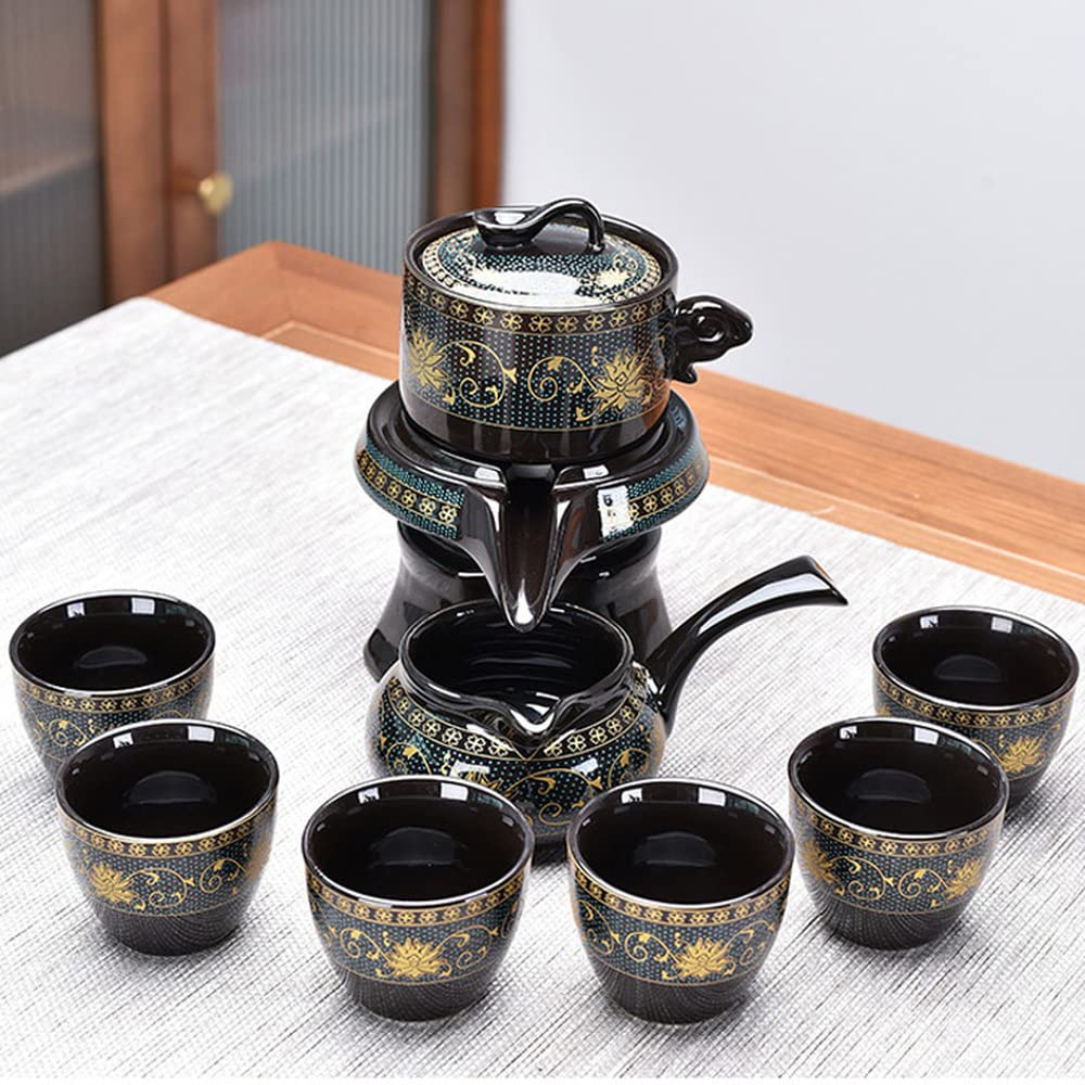 Premium Semi-Automatic Ceramic Kung Fu Tea Set - Traditional Chinese Lazy Teaware with Teapot & Cups for Home Tea Ceremony | Perfect for Relaxation, Meditation & Gift Giving