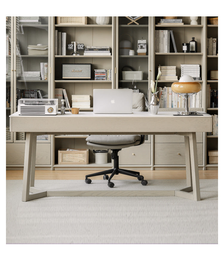 Solid Oak Wood Desk with Drawer - Warm & Elegant Writing Table for Home Office, Study Room or Library - Durable Wooden Workstation for Professionals & Students