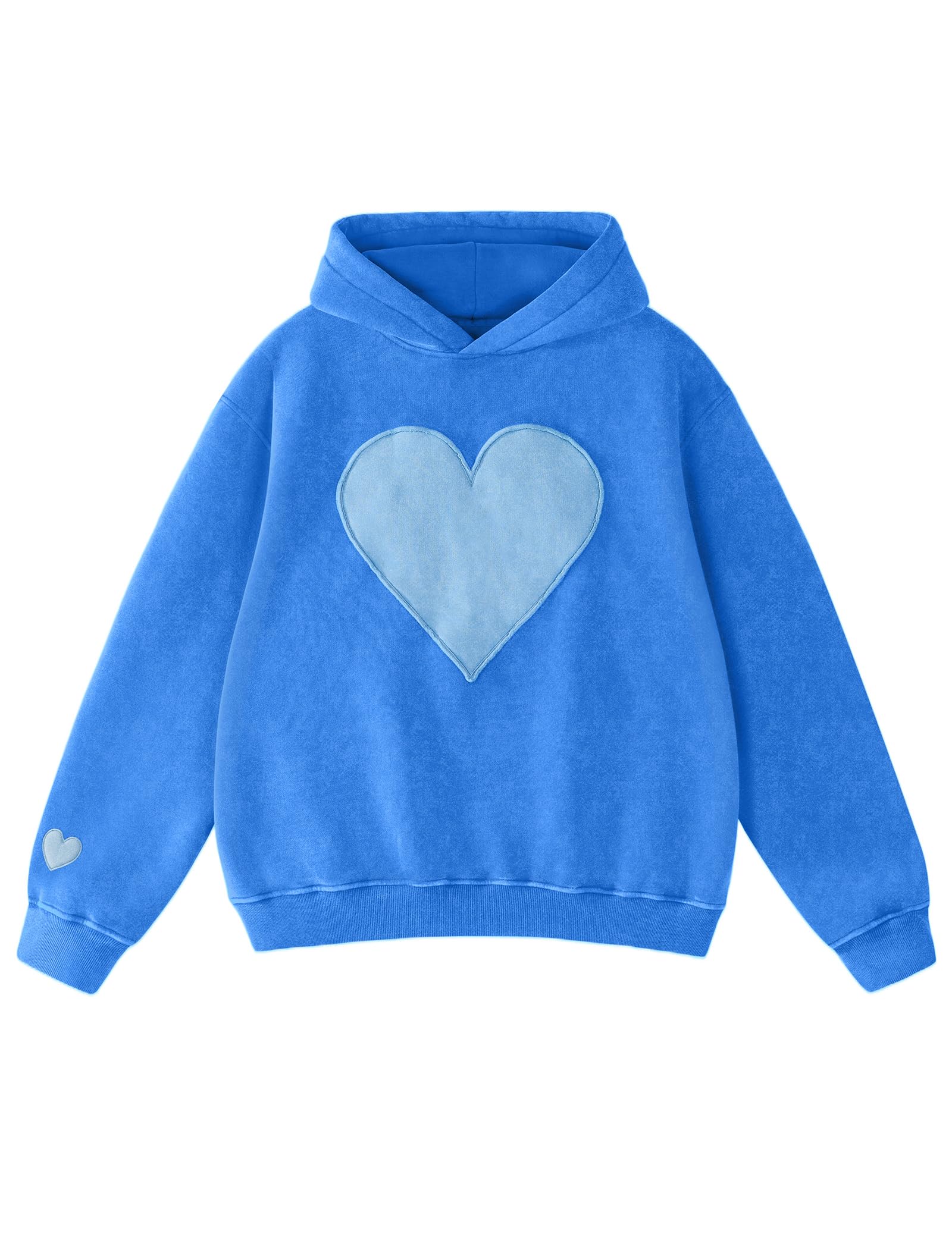 Women's Oversized Heart Patch Couple Hoodies - Heavyweight Vintage Fleece Sweatshirt for Women & Men | Cozy Winter Fashion, Valentine's Gift, Streetwear Outfit 2025