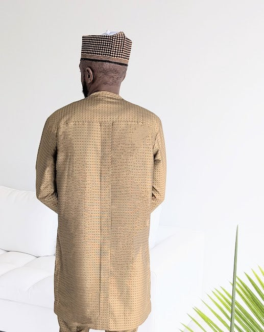 Dupsie's Jalingo Gold Dashiki Senator Ensemble Top and Pants Set DPASAG49 - African Print Outfit for Men, Traditional Nigerian Clothing, Party Wear & Cultural Events