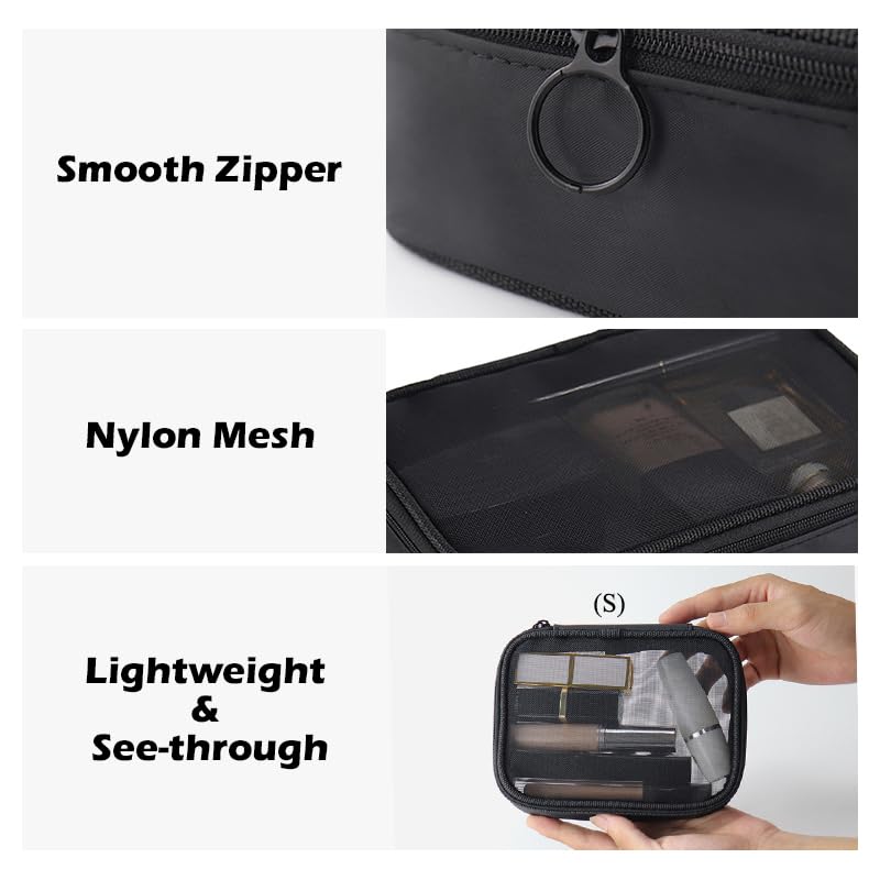 3-Piece Mesh Makeup Bag Set with Zipper - Small, Medium & Large Lightweight Cosmetic Organizer for Travel, Gym & Daily Essentials Storage