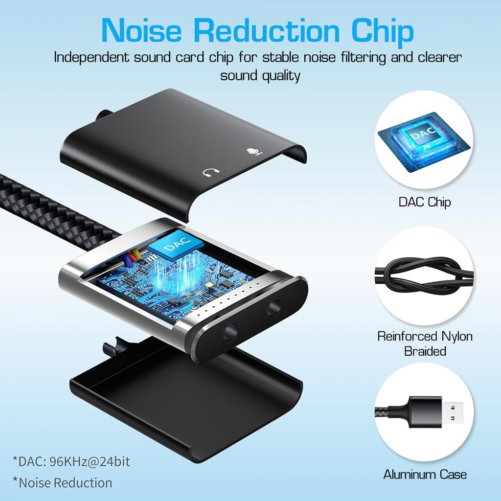 USB Sound Card Adapter - USB to 3.5mm Audio Jack Converter for Windows, Mac, Linux, PC & PS4 | External Stereo Sound Splitter | Plug & Play No Drivers Needed | Perfect for Gaming Headsets, Laptops & Home Office Setup