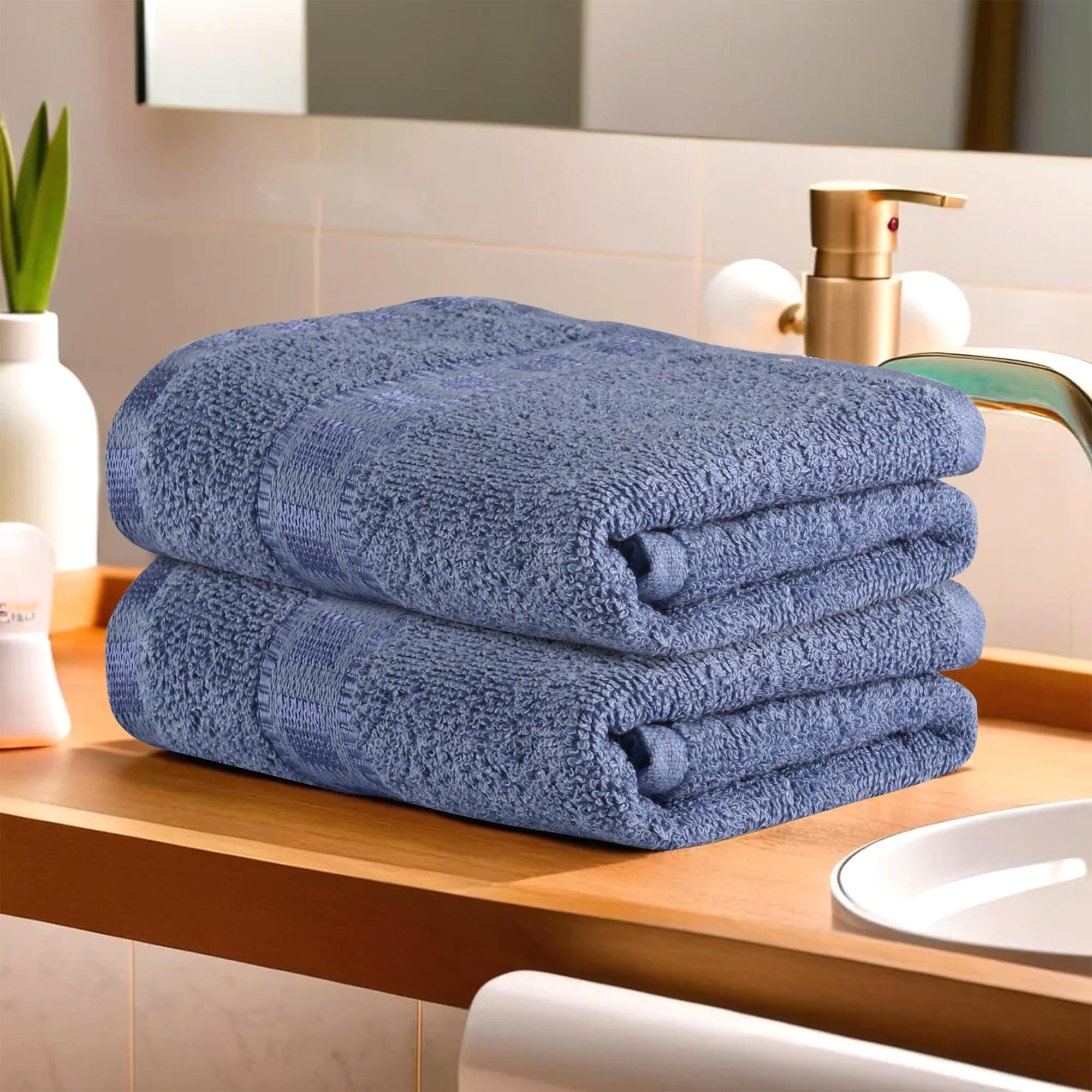 Kuber Industries 2-Pack Cotton Hand & Face Towels for Men & Women - Soft, Absorbent & Washable - Perfect for Gym, Workout, Travel & Daily Use - Dark Blue