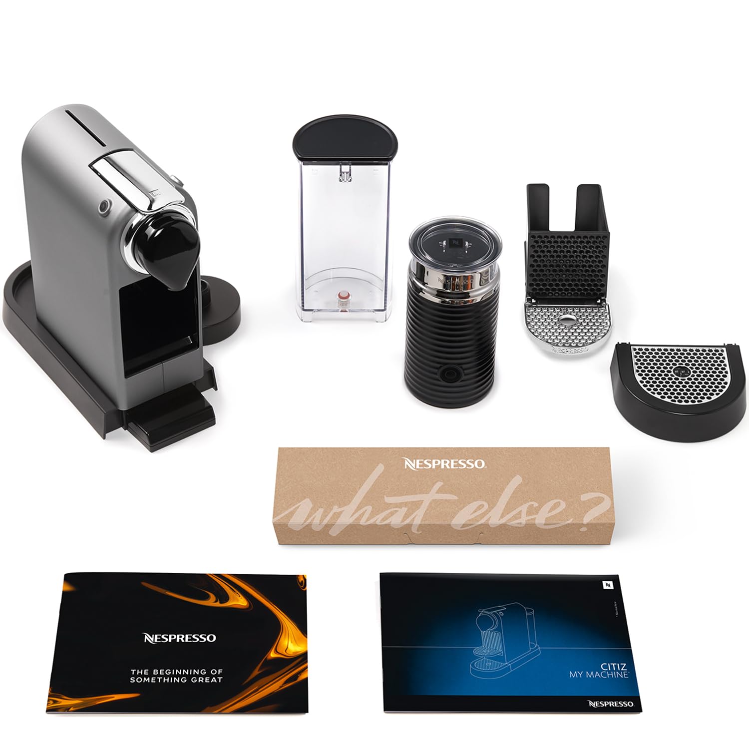 Krups Nespresso Citiz & Milk with Aeroccino XN761B Espresso Machine, Capsule Coffee Maker, 1L Water Tank, Silver - Perfect for Home & Office Coffee Brewing