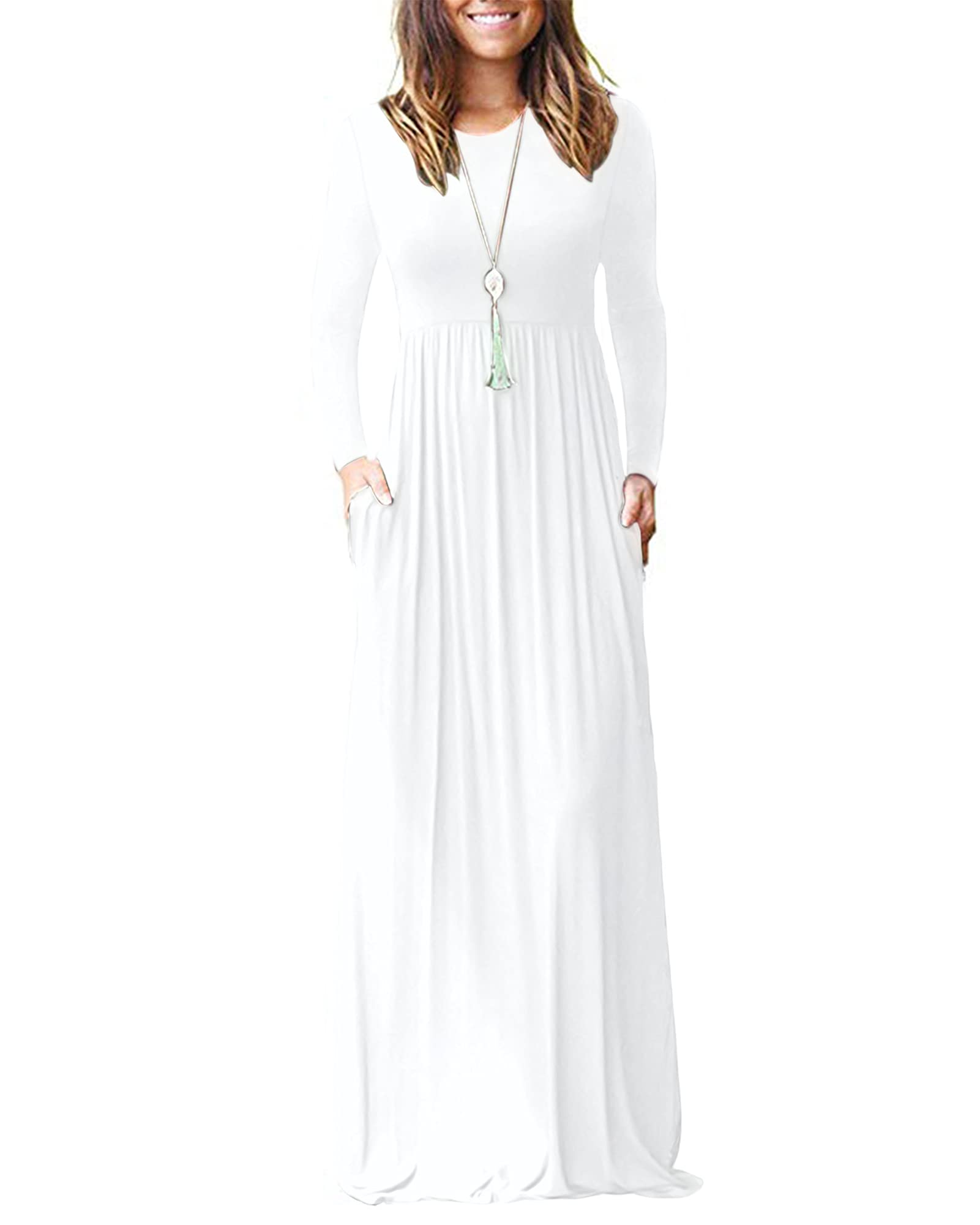 AUSELILY Women's Long Sleeve Loose Plain Maxi Dress with Pockets - Casual Boho Flowy Beach Dress for Summer, Fall, Travel & Everyday Wear