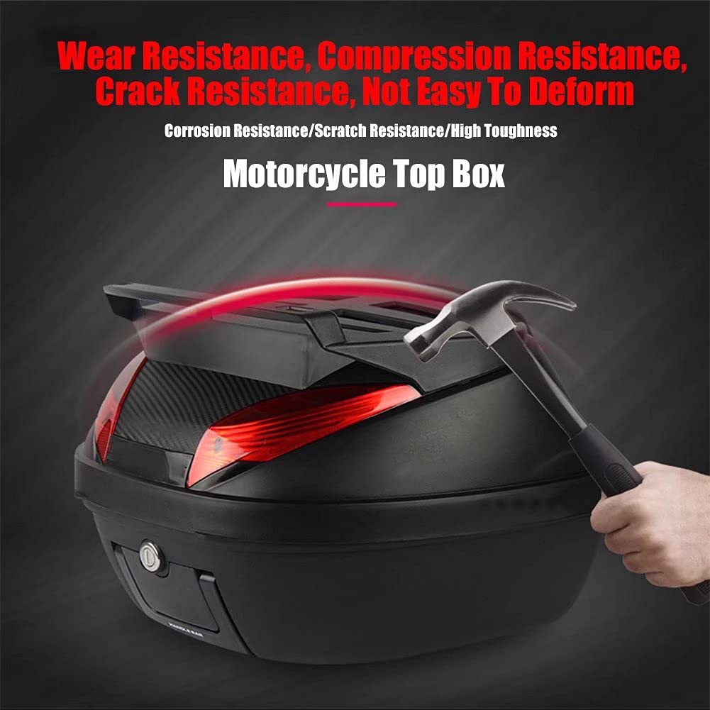 Universal Motorcycle Tail Box with Lock - 42L Waterproof Storage Top Case for Helmets, Mopeds & Scooters - White with Reflective Strip - Perfect for Commuting, Travel & Daily Riding Accessories