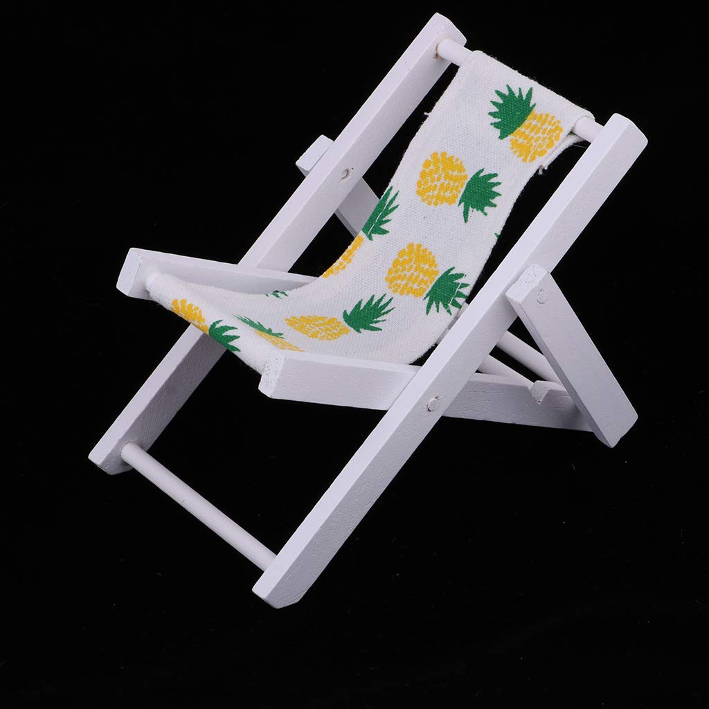 1:6 Scale Miniature Wooden Lounge Chair - Foldable Dollhouse Beach Chaise Longue for Dolls, Pineapple Design - Perfect for Dollhouse Furniture, DIY Projects & Beach Scene Decoration