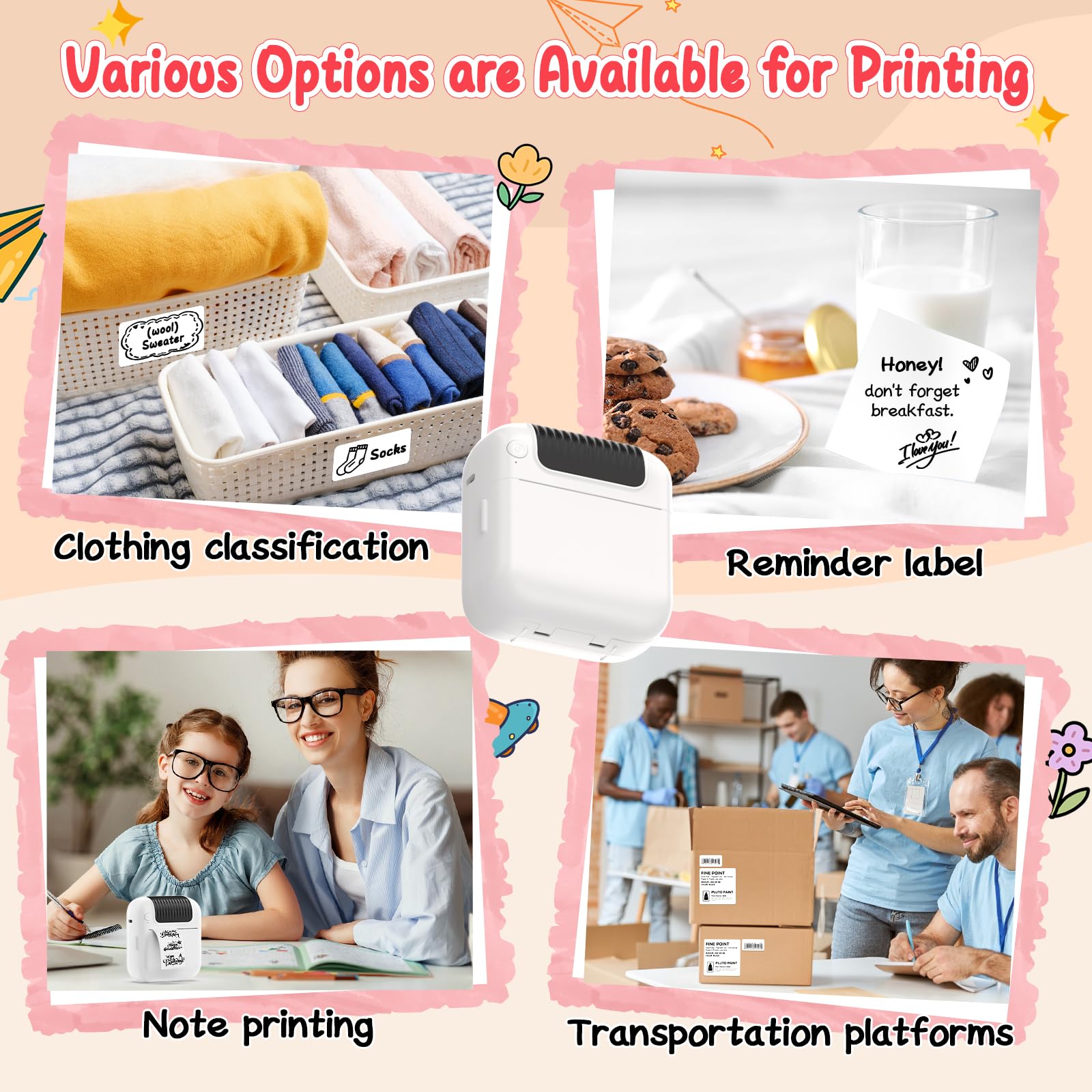 Bluetooth Wireless Label Maker Machine for iOS & Android - Inkless Mini Sticker Printer with 5 Rolls Tapes, Portable Thermal Printer for DIY, Kids, School & Office Organization | Perfect for Home, Classroom & Small Business Labeling
