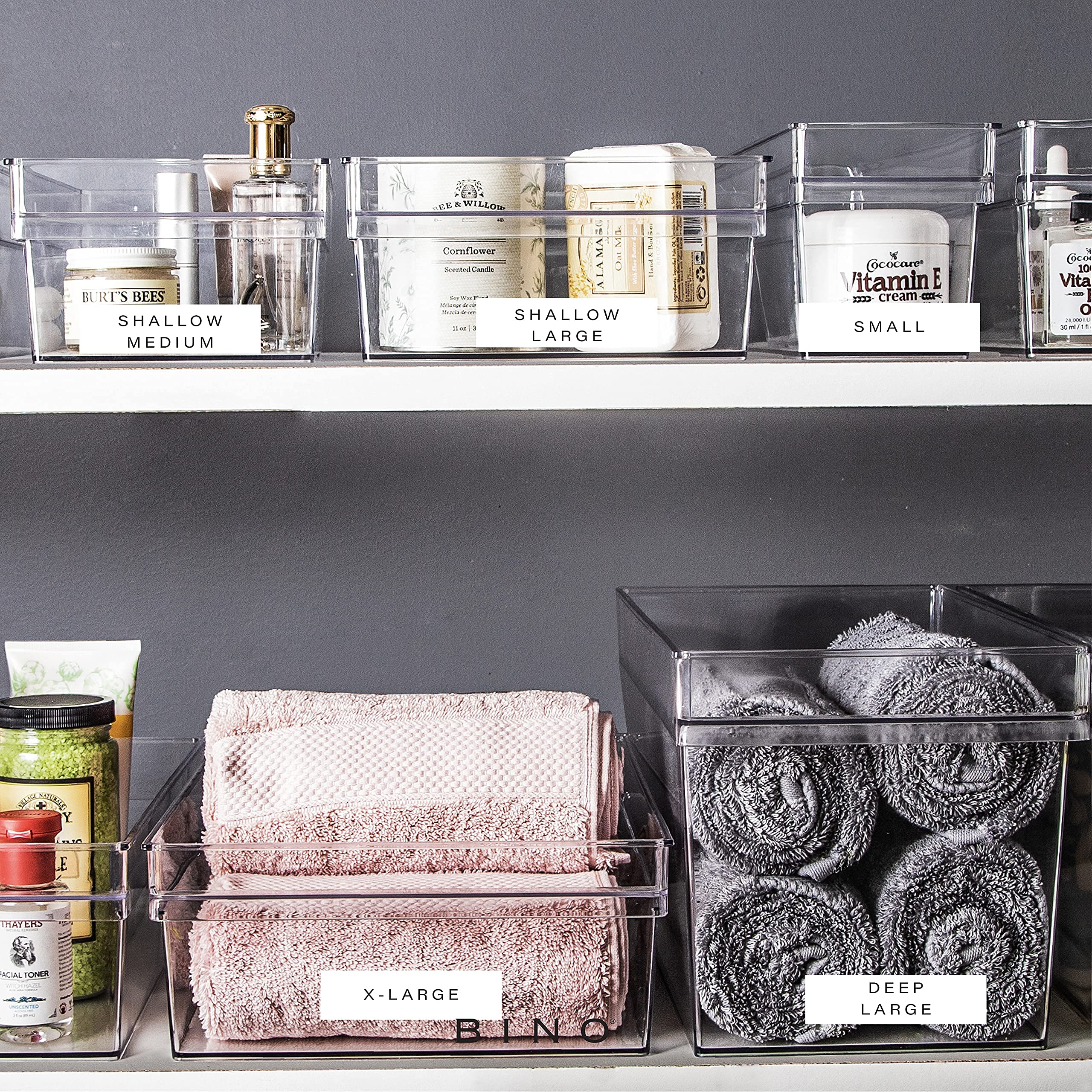 BINO Plastic Storage Bins - Shallow Medium Size | THE HANDLER COLLECTION | Multipurpose Clear Organizing Containers for Kitchen Pantry, Freezer & Home Organization | Perfect for Food Storage, Closet Organizing & Office Supplies
