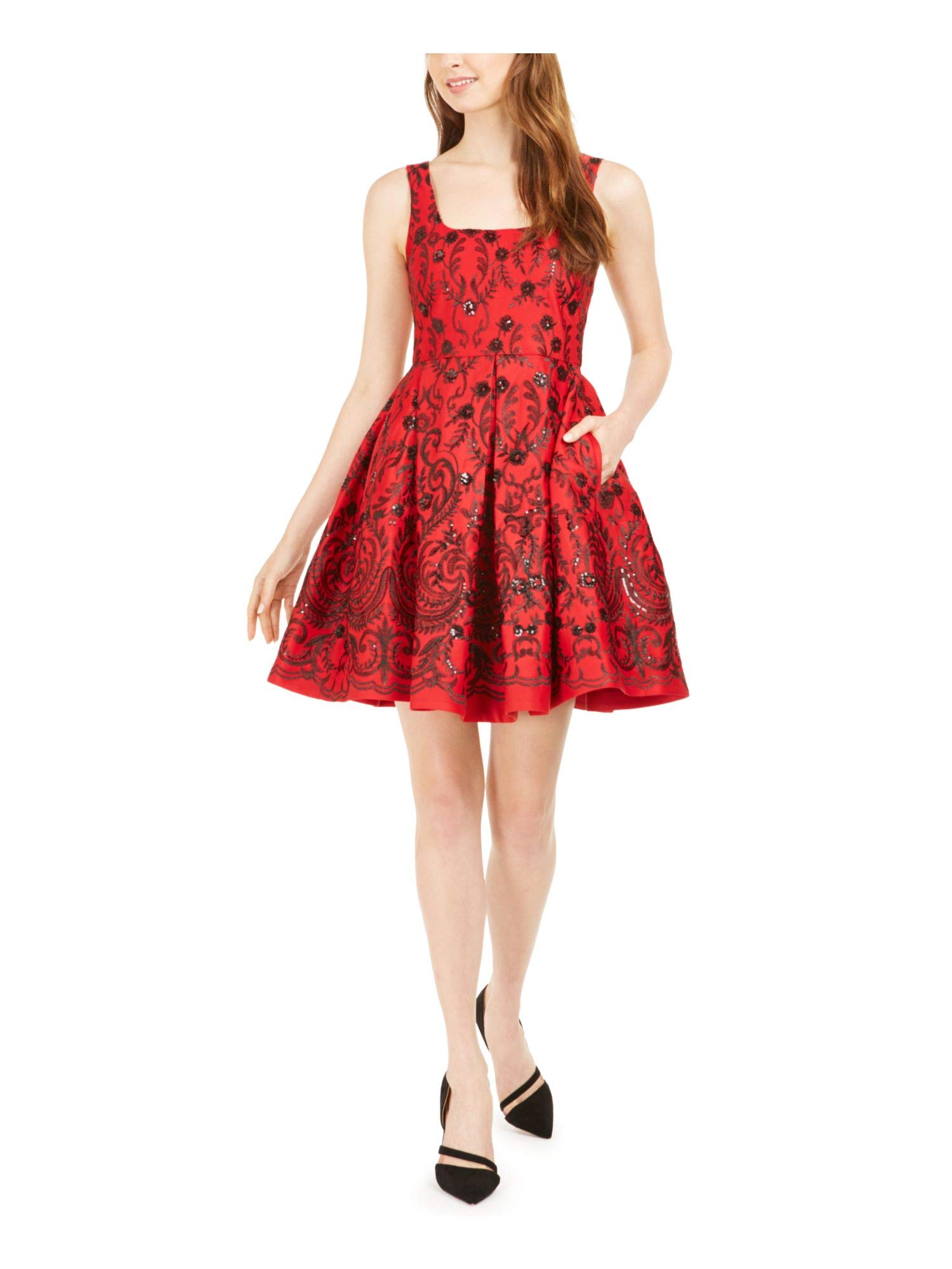 Taylor Women's Petite Sleeveless Embroidered Sequin Fit & Flare Cocktail Dress - Perfect for Parties, Weddings & Special Occasions