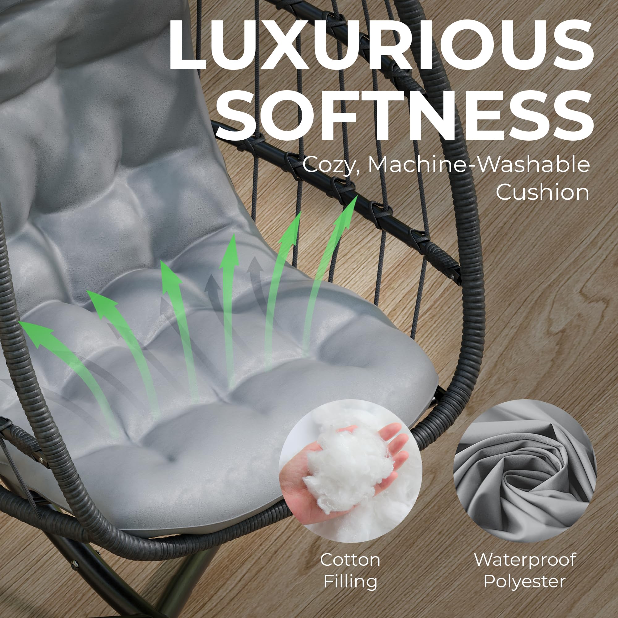Econohome Hanging Egg Chair with Stand - Indoor/Outdoor Swing Hammock Chair with Plush Washable Cushions, 350LBS Weight Capacity - Perfect for Bedroom, Balcony, Garden, Patio Relaxation & Boho Home Decor