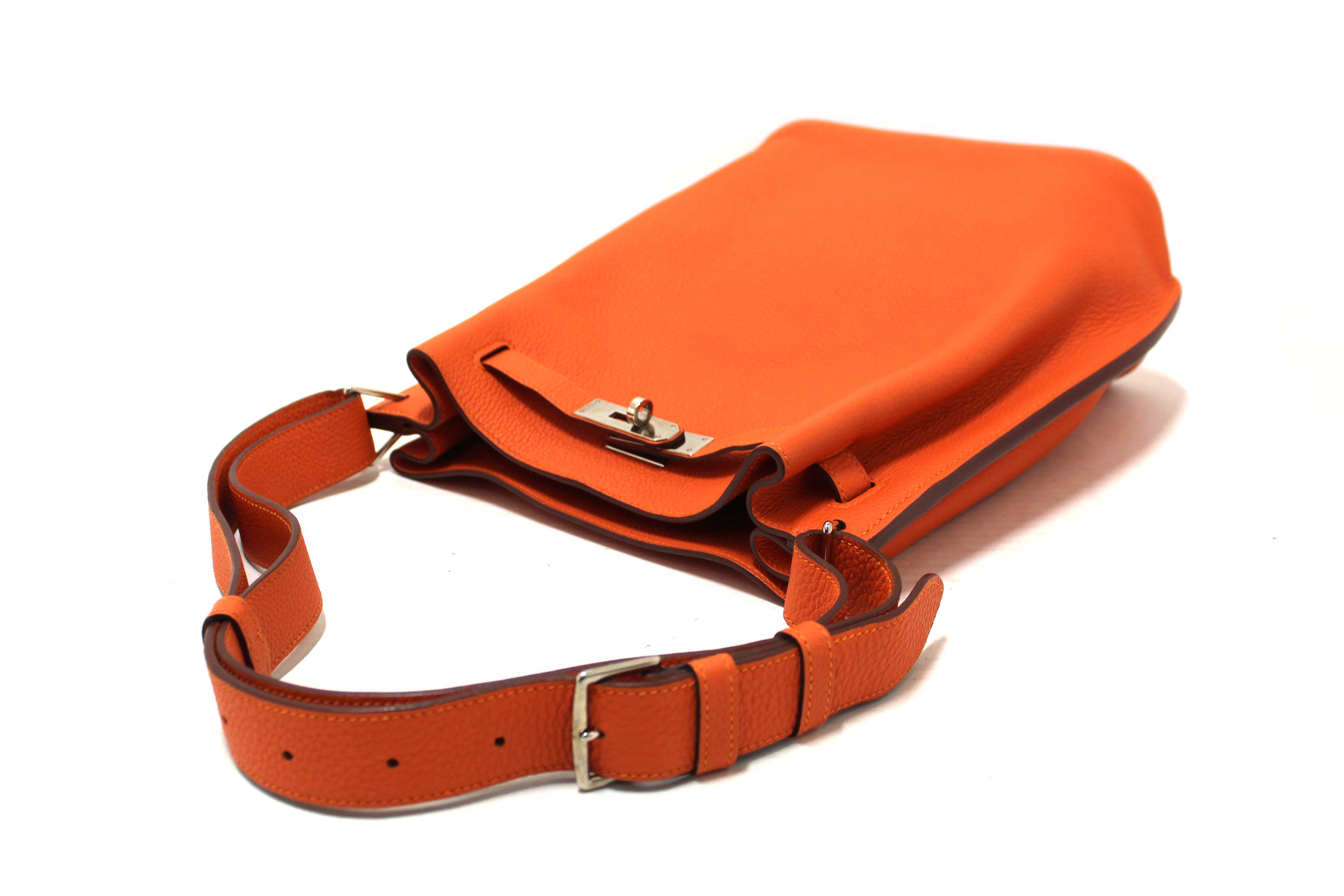 Authentic Hermes Orange Togo Leather So Kelly 22 Bag with Palladium Hardware - Luxury Shoulder Bag for Women, Perfect for Work, Travel & Special Occasions