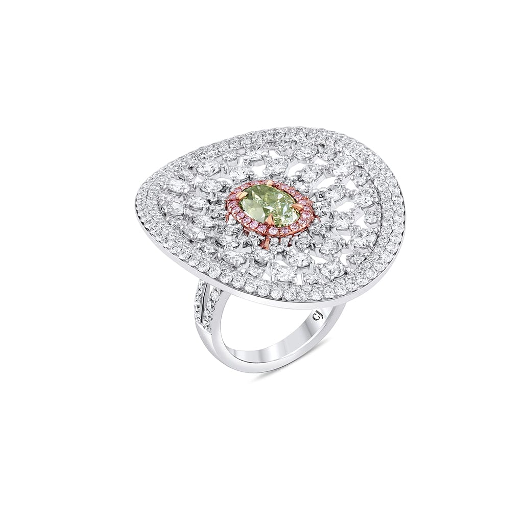 18K White Gold 1.96ct Fancy Green Diamond Cocktail Ring - GIA Certified Elegant Jewelry for Women, Perfect for Parties, Weddings & Special Occasions