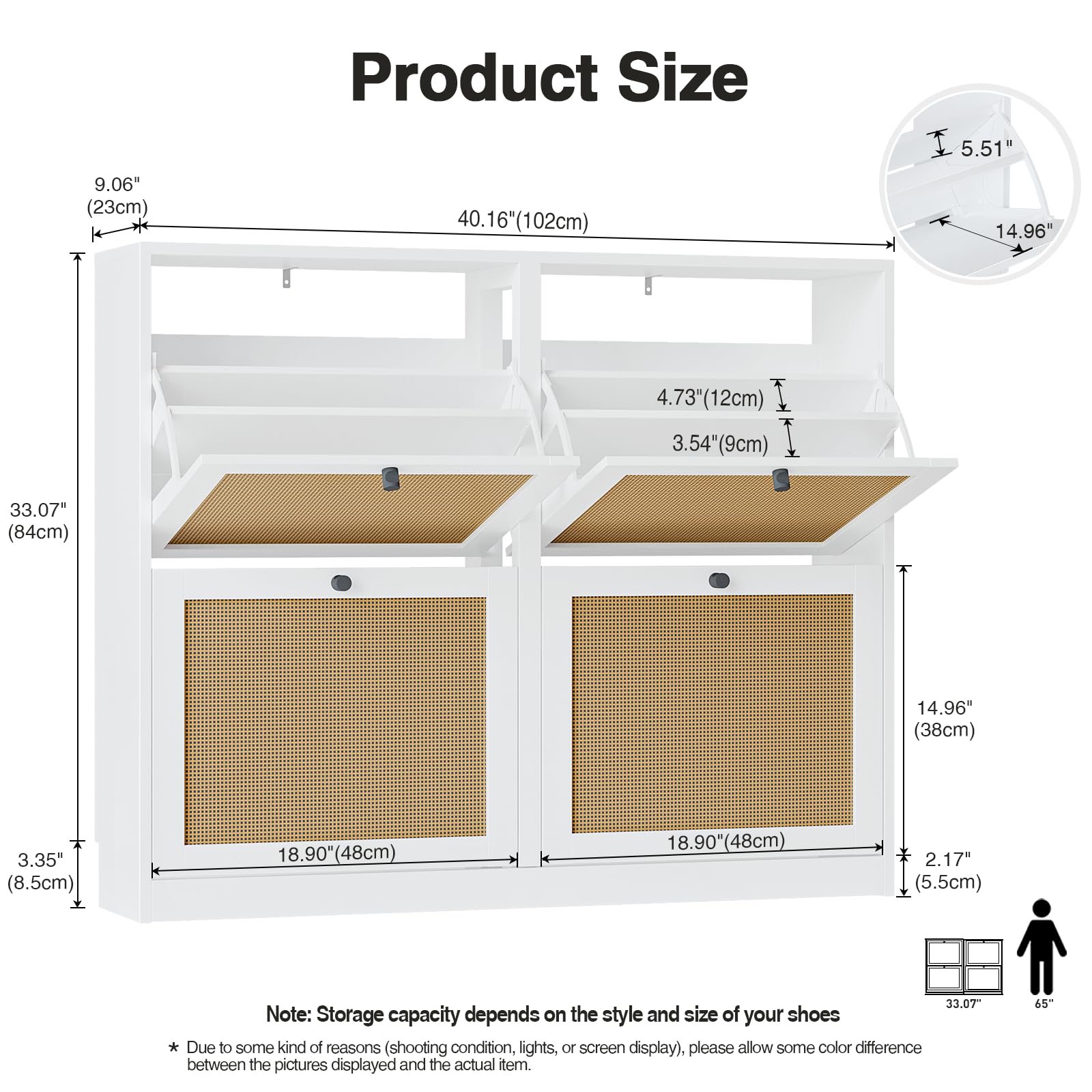 Anmytek Large Natural Rattan Shoe Storage Cabinet with 4 Flip Drawers - Freestanding Adjustable Shelf Shoe Organizer for Entryway, Hallway, Living Room | Perfect for Small Spaces, Closet Organization & Home Decor