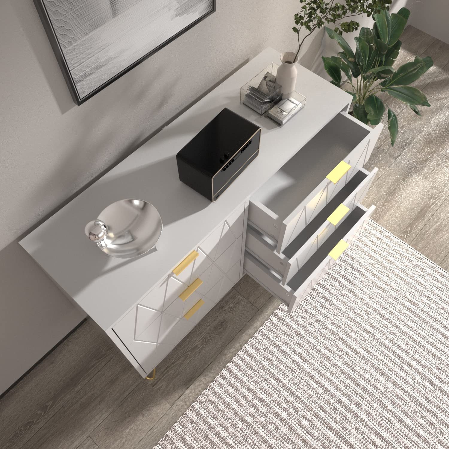 Modern 6-Drawer Dresser with Wide Storage & Metal Handles - Solid Wood Chest of Drawers for Bedroom, Living Room, Hallway | Perfect for Organizing Clothes, Bedding & Home Essentials (White)