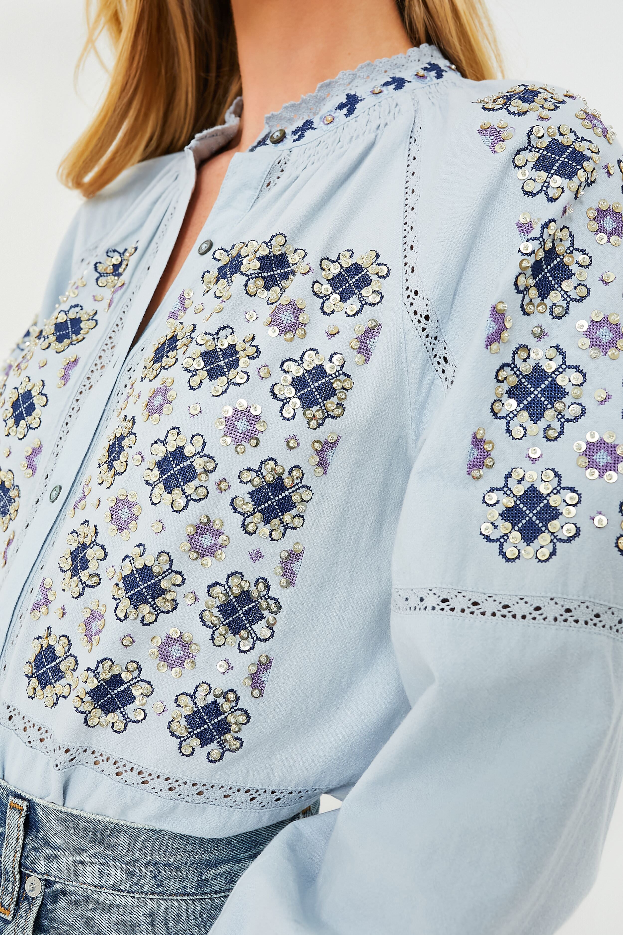 Blue Joana Blouse - Women's Fashion Tops for Casual Wear, Office & Date Night Outfits