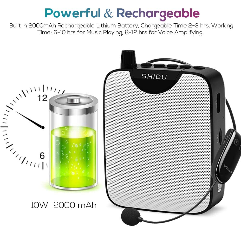 SHIDU 10W Rechargeable Wireless Voice Amplifier with UHF Microphone Headset - Portable PA System for Teachers, Coaches, Tour Guides | Ideal for Yoga Classes, Outdoor Activities & Classroom Presentations