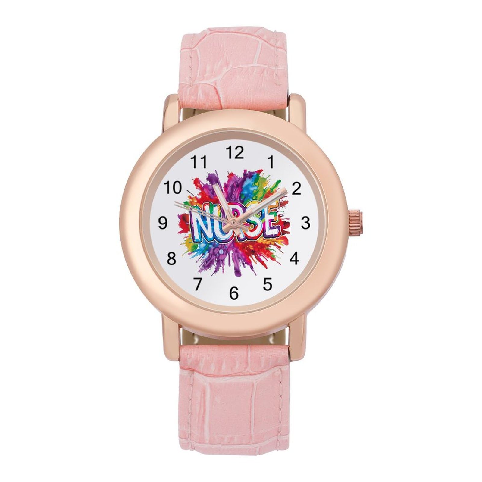 Tie Dye Women's Watch with Leather Strap - Classic Quartz Bracelet Watch for Nurse Appreciation Day, Travel & Work - Perfect Gift for Nurses & Professionals
