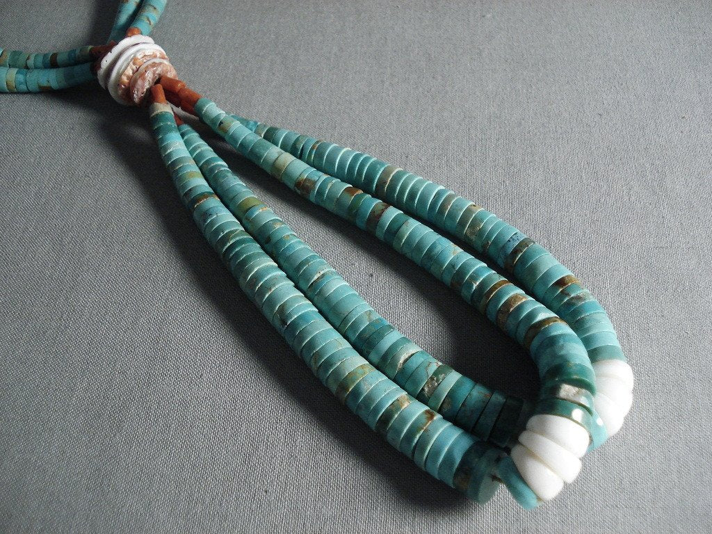 200g Vintage Navajo Native American Turquoise Heishi Necklace - Handmade Graduating Royston Turquoise Beads, Southwest Style Jewelry for Women | Perfect for Boho Fashion, Gift Giving & Special Occasions