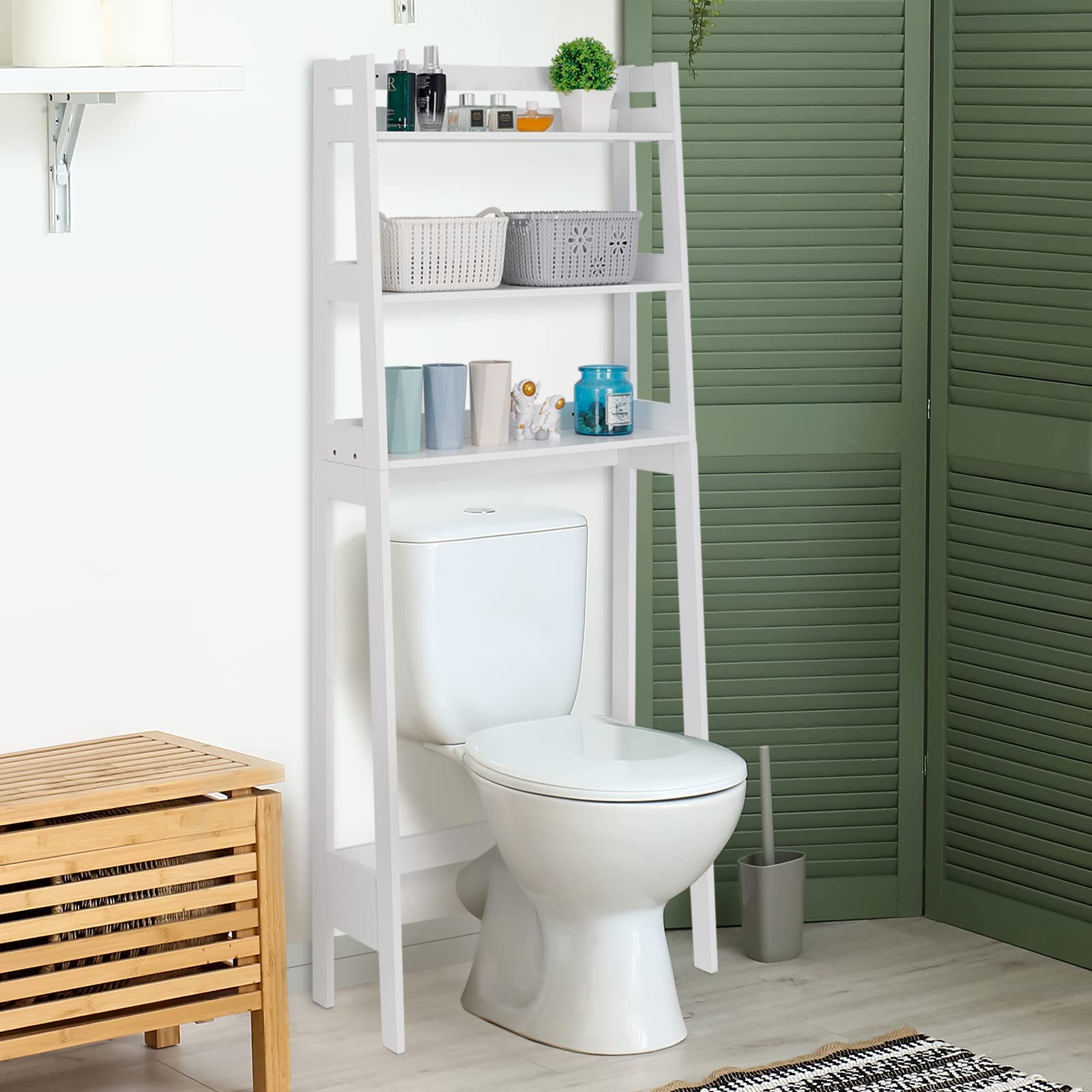 ZenStyle 3-Tier Over The Toilet Storage Organizer - Freestanding Bathroom Space Saver Rack for Toiletries, Towels & Essentials - Perfect for Small Bathrooms, Laundry Rooms & Restrooms (White)