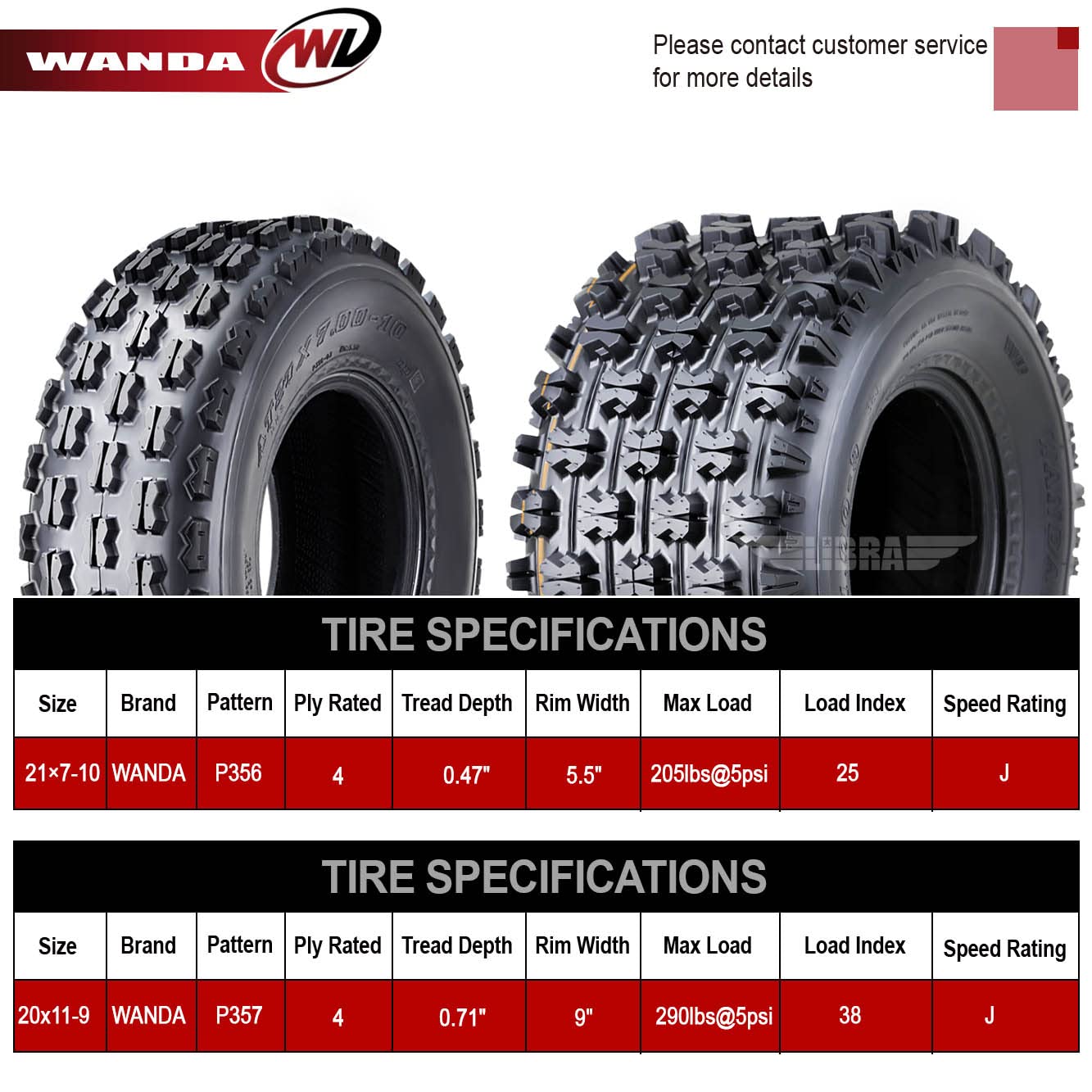 WANDA Set of 4 ATV Tires 21x7-10 & 20x11-9 for KYMCO Mongoose 250 270 300 - GNCC Racing Tires for Off-Road, Trail Riding & Mud Terrain